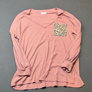 First Love Mauve Long Sleeve Top with Leopard Pocket